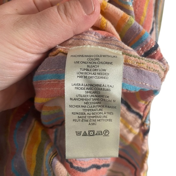 Anthropologie Pilcro Long-Sleeve Boyfriend Striped Shirt Rainbow Metallic L/XL - Picture 12 of 16